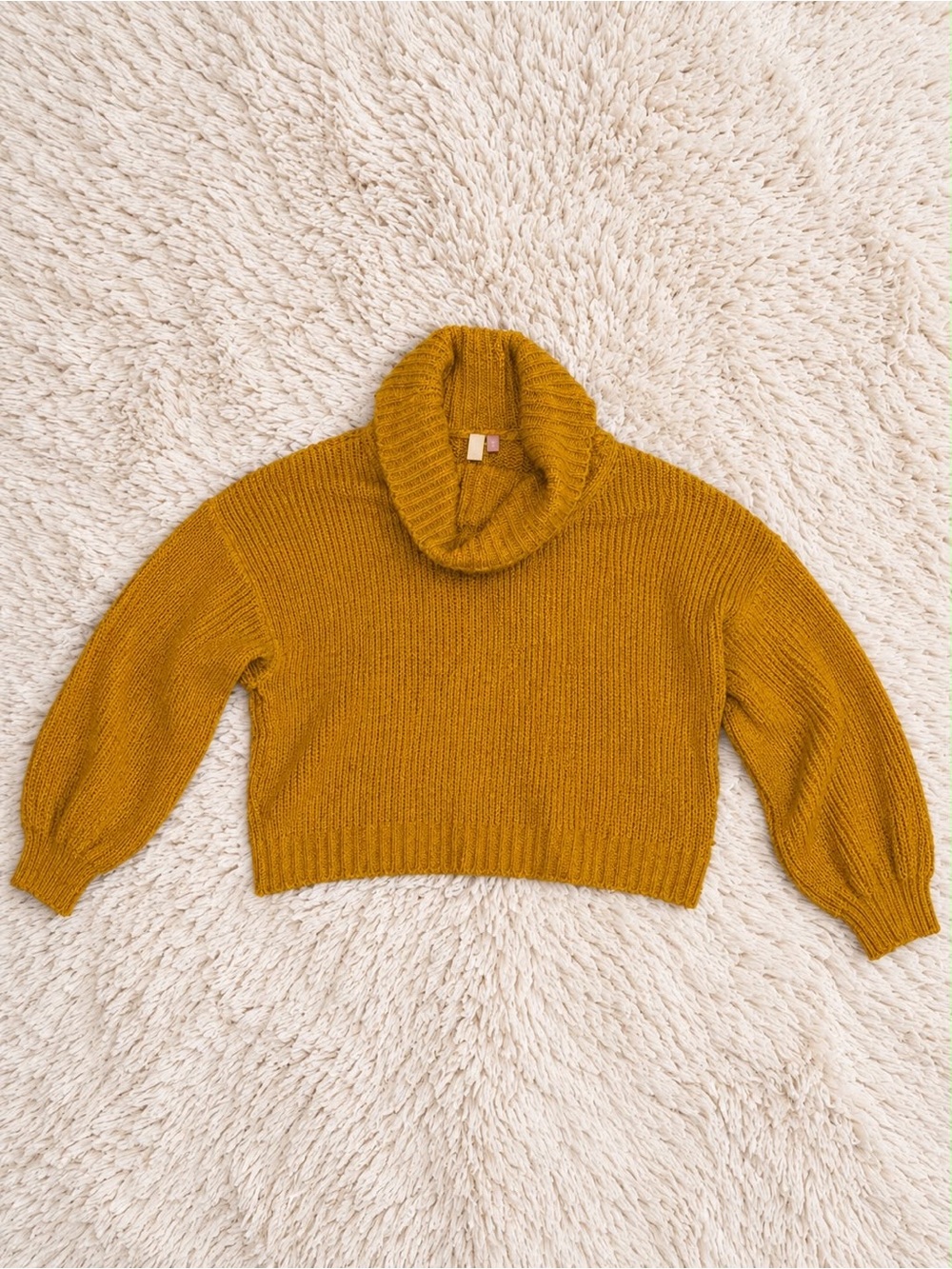 Pilcro from Anthropologie Mustard Cropped Cowl Neck Sweater